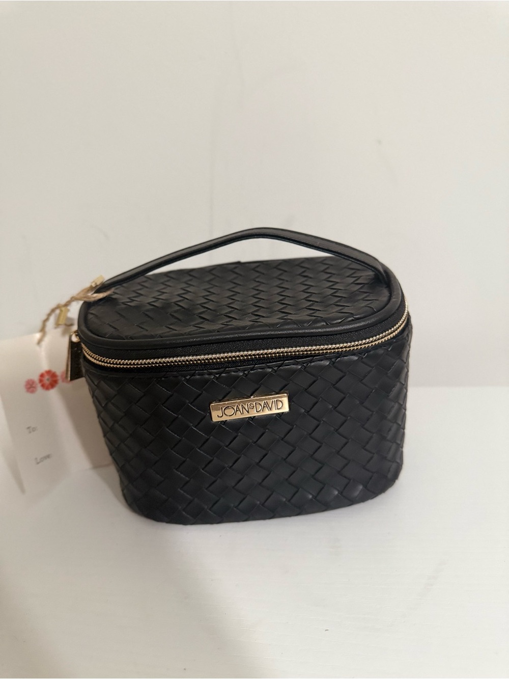Joan & David Black Woven Top-Handle Cosmetic Case with Gold Hardware
